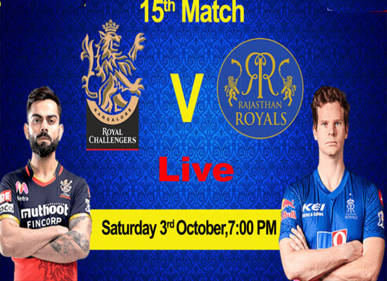 Today Cricket Match RCB VS RR 15th T20 Live Update 3rd OCT 2020